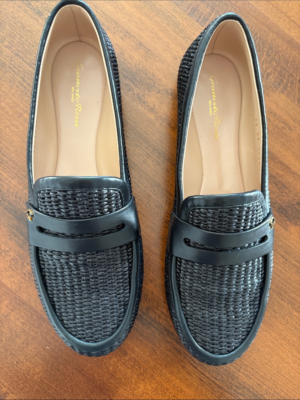 Gianvito Rossi Black Woven Leather Loafers
